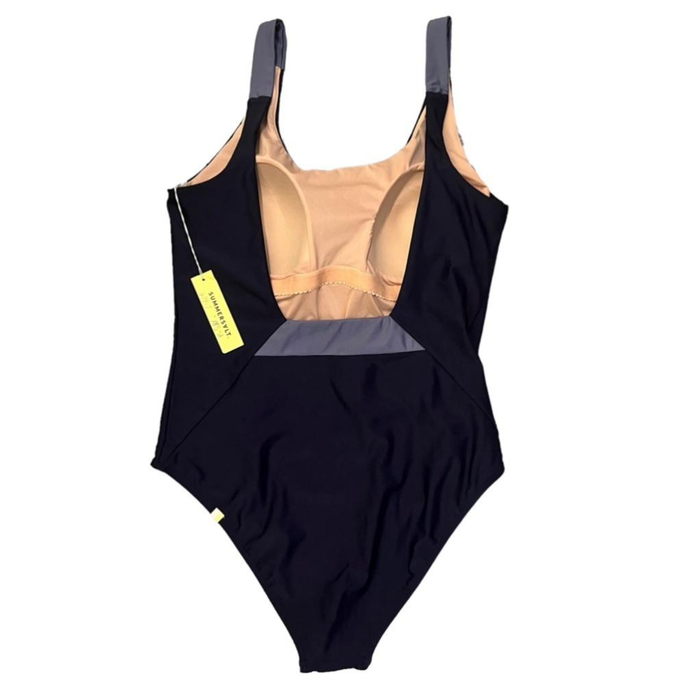 SUMMERSALT NWTs 1-Piece Swim Suit The Sun Streak Navy Blue/Light Blue Lo… - Picture 5 of 15